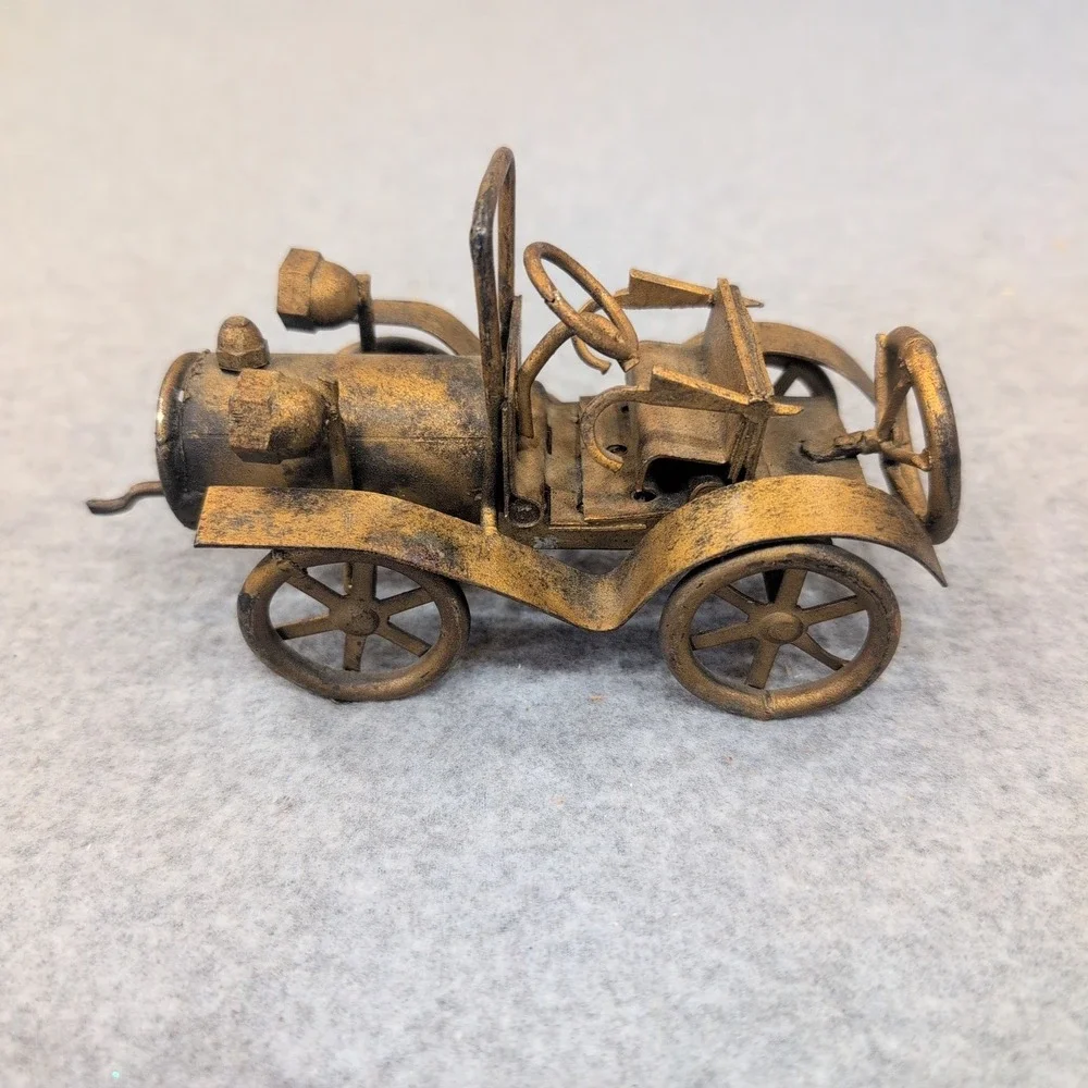 Vintage Style Metal Horseless Carriage Miniature Model Gold Tone Decor - Picture 2 of 7